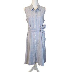 Parallel Skies Midi Shirt Dress Size Large Blue Striped Preppy Classic Cotton
